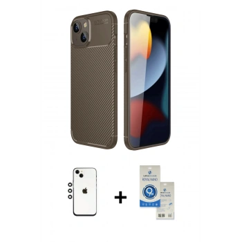 MARSİLYAN™- iPhone 14 Kılıf Eksen Form Prime - Şeffaf Royal Nano Ekran Koruyucu + Shine Kamera Lens - GS