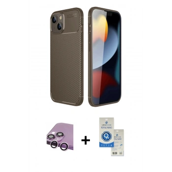 MARSİLYAN™- iPhone 14 Kılıf Eksen Form Prime - Şeffaf Royal Nano Ekran Koruyucu + Raze Metal Kamera Lens - MR