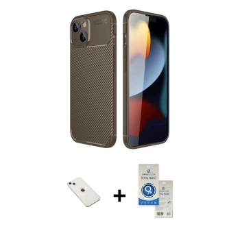 MARSİLYAN™- iPhone 14 Kılıf Eksen Form Prime - Şeffaf Royal Nano Ekran Koruyucu + Diamond Kamera Lens - SABE