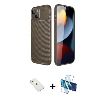 MARSİLYAN™- iPhone 14 Kılıf Eksen Form Prime - Siyah 3D Antistatik Cam Ekran Koruyucu + Diamond Kamera Lens - KI