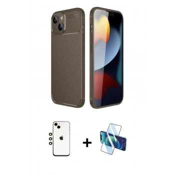 MARSİLYAN™- iPhone 14 Kılıf Eksen Form Prime - Siyah 3D Antistatik Cam Ekran Koruyucu + Shine Kamera Lens - GD