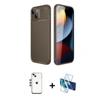 MARSİLYAN™- iPhone 14 Kılıf Eksen Form Prime - Siyah 3D Antistatik Cam Ekran Koruyucu + Shine Kamera Lens - GS