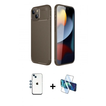 MARSİLYAN™- iPhone 14 Kılıf Eksen Form Prime - Siyah 3D Antistatik Cam Ekran Koruyucu + Shine Kamera Lens - MI