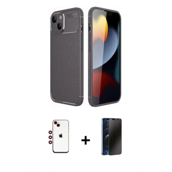 MARSİLYAN™- iPhone 14 Kılıf Eksen Form Prime - Siyah 3D Antistatik Hayalet Cam Ekran Koruyucu + Shine Kamera Lens - KI