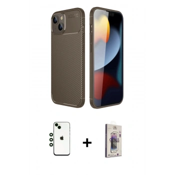 MARSİLYAN™- iPhone 14 Kılıf Eksen Form Prime - Siyah Bilvis 3D Cam Ekran Koruyucu + Shine Kamera Lens - YL