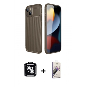 MARSİLYAN™- iPhone 14 Kılıf Eksen Form Prime - Siyah Bilvis 3D Mat Cam Ekran Koruyucu + PVD Metal Kamera Lens - GS