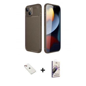 MARSİLYAN™- iPhone 14 Kılıf Eksen Form Prime - Siyah Bilvis 3D Mat Cam Ekran Koruyucu + Diamond Kamera Lens - KI