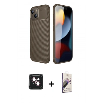 MARSİLYAN™- iPhone 14 Kılıf Eksen Form Prime - Siyah Bilvis 3D Mat Cam Ekran Koruyucu + PVD Metal Kamera Lens - PE