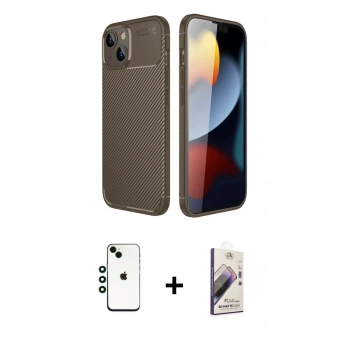 MARSİLYAN™- iPhone 14 Kılıf Eksen Form Prime - Siyah Bilvis 3D Mat Cam Ekran Koruyucu + Shine Kamera Lens - YL