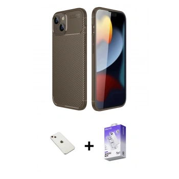 MARSİLYAN™- iPhone 14 Kılıf Eksen Form Prime - Siyah Bilvis 5in1 3D Magic Cam Ekran Koruyucu + Diamond Kamera Lens - PE