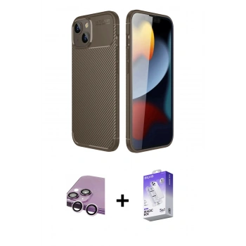 MARSİLYAN™- iPhone 14 Kılıf Eksen Form Prime - Siyah Bilvis 5in1 3D Magic Cam Ekran Koruyucu + Raze Metal Kamera Lens - MR