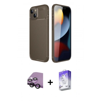 MARSİLYAN™- iPhone 14 Kılıf Eksen Form Prime - Siyah Bilvis 5in1 3D Magic Cam Ekran Koruyucu + Raze Metal Kamera Lens - SH
