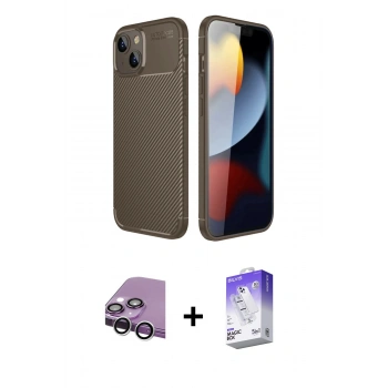 MARSİLYAN™- iPhone 14 Kılıf Eksen Form Prime - Siyah Bilvis 5in1 3D Magic Cam Ekran Koruyucu + Raze Metal Kamera Lens - GS