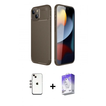 MARSİLYAN™- iPhone 14 Kılıf Eksen Form Prime - Siyah Bilvis 5in1 3D Magic Cam Ekran Koruyucu + Shine Kamera Lens - GI