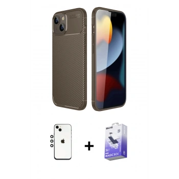 MARSİLYAN™- iPhone 14 Kılıf Eksen Form Prime - Siyah Bilvis 5in1 5D Magic Hayalet Cam Ekran Koruyucu + Shine Kamera Lens - GS