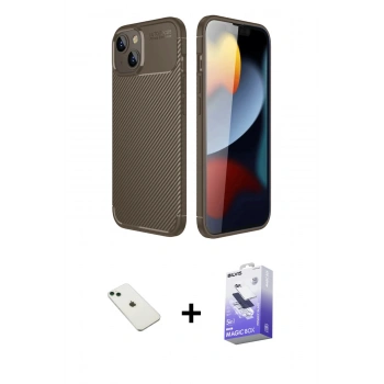 MARSİLYAN™- iPhone 14 Kılıf Eksen Form Prime - Siyah Bilvis 5in1 5D Magic Hayalet Cam Ekran Koruyucu + Diamond Kamera Lens - YL