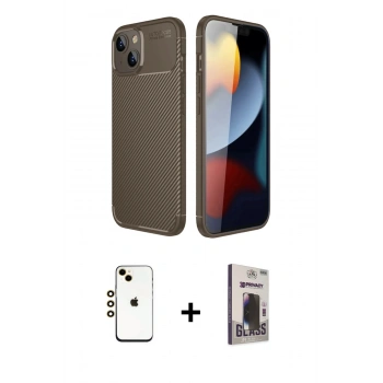 MARSİLYAN™- iPhone 14 Kılıf Eksen Form Prime - Siyah Bilvis Hayalet Cam Ekran Koruyucu + Shine Kamera Lens - GD