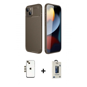 MARSİLYAN™- iPhone 14 Kılıf Eksen Form Prime - Siyah Bilvis Hayalet Cam Ekran Koruyucu + Shine Kamera Lens - GD