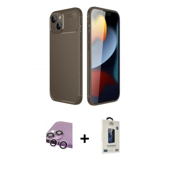 MARSİLYAN™- iPhone 14 Kılıf Eksen Form Prime - Siyah Bilvis Hayalet Cam Ekran Koruyucu + Raze Metal Kamera Lens - MR