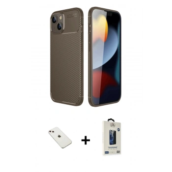 MARSİLYAN™- iPhone 14 Kılıf Eksen Form Prime - Siyah Bilvis Hayalet Cam Ekran Koruyucu + Diamond Kamera Lens - PE