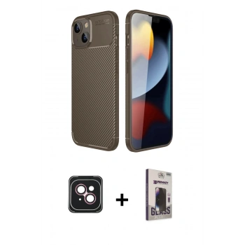 MARSİLYAN™- iPhone 14 Kılıf Eksen Form Prime - Siyah Bilvis Hayalet Cam Ekran Koruyucu + PVD Metal Kamera Lens - PE