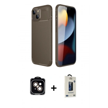 MARSİLYAN™- iPhone 14 Kılıf Eksen Form Prime - Siyah Bilvis Hayalet Cam Ekran Koruyucu + PVD Metal Kamera Lens - TU