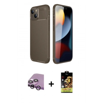 MARSİLYAN™- iPhone 14 Kılıf Eksen Form Prime - Siyah Buffer Cam Ekran Koruyucu + Raze Metal Kamera Lens - MR