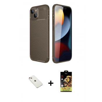 MARSİLYAN™- iPhone 14 Kılıf Eksen Form Prime - Siyah Buffer Cam Ekran Koruyucu + Diamond Kamera Lens - PE