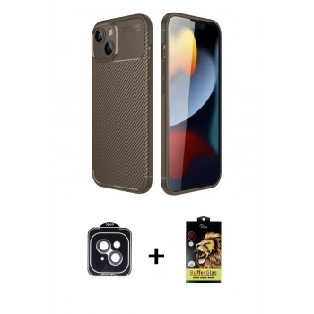 MARSİLYAN™- iPhone 14 Kılıf Eksen Form Prime - Siyah Buffer Cam Ekran Koruyucu + PVD Metal Kamera Lens - SH