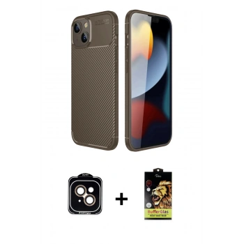 MARSİLYAN™- iPhone 14 Kılıf Eksen Form Prime - Siyah Buffer Cam Ekran Koruyucu + PVD Metal Kamera Lens - TU