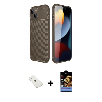 MARSİLYAN™- iPhone 14 Kılıf Eksen Form Prime - Siyah Buffer Hayalet Cam Ekran Koruyucu + Diamond Kamera Lens - SABE