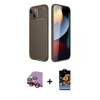 MARSİLYAN™- iPhone 14 Kılıf Eksen Form Prime - Siyah Buffer Hayalet Cam Ekran Koruyucu + Raze Metal Kamera Lens - KI