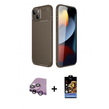 MARSİLYAN™- iPhone 14 Kılıf Eksen Form Prime - Siyah Buffer Hayalet Cam Ekran Koruyucu + Raze Metal Kamera Lens - MR