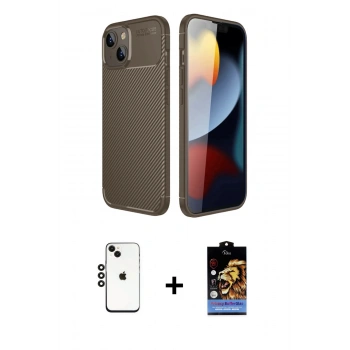 MARSİLYAN™- iPhone 14 Kılıf Eksen Form Prime - Siyah Buffer Hayalet Cam Ekran Koruyucu + Shine Kamera Lens - SH