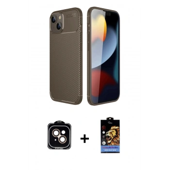 MARSİLYAN™- iPhone 14 Kılıf Eksen Form Prime - Siyah Buffer Hayalet Cam Ekran Koruyucu + PVD Metal Kamera Lens - TU