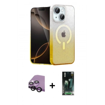 MARSİLYAN™- iPhone 14 Kılıf Eksen Minimal Özel Seri - Şeffaf 360 Full Body Arka Koruyucu + Raze Metal Kamera Lens - SH