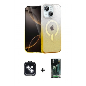 MARSİLYAN™- iPhone 14 Kılıf Eksen Minimal Özel Seri - Şeffaf 360 Full Body Arka Koruyucu + PVD Metal Kamera Lens - SH