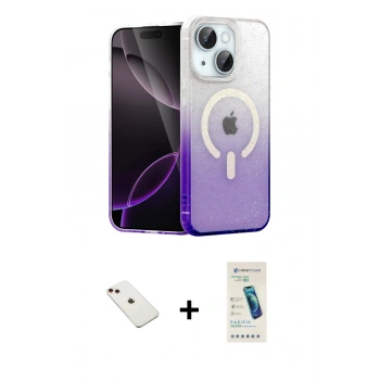 MARSİLYAN™- iPhone 14 Kılıf Eksen Minimal Özel Seri - Şeffaf Pasifik Cam Ekran Koruyucu + Diamond Kamera Lens - KI