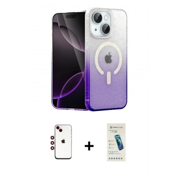 MARSİLYAN™- iPhone 14 Kılıf Eksen Minimal Özel Seri - Şeffaf Pasifik Cam Ekran Koruyucu + Shine Kamera Lens - KI