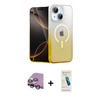 MARSİLYAN™- iPhone 14 Kılıf Eksen Minimal Özel Seri - Şeffaf Pasifik Cam Ekran Koruyucu + Raze Metal Kamera Lens - MR