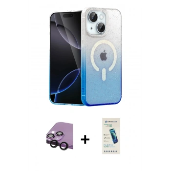 MARSİLYAN™- iPhone 14 Kılıf Eksen Minimal Özel Seri - Şeffaf Pasifik Cam Ekran Koruyucu + Raze Metal Kamera Lens - SH