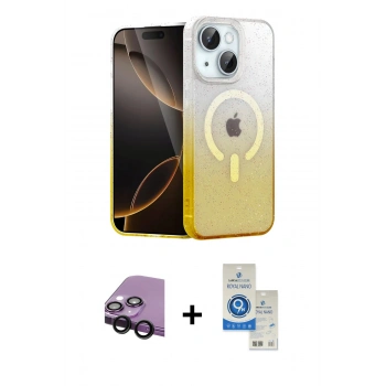 MARSİLYAN™- iPhone 14 Kılıf Eksen Minimal Özel Seri - Şeffaf Royal Nano Ekran Koruyucu + Raze Metal Kamera Lens - SH