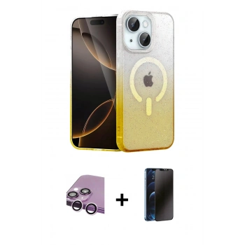 MARSİLYAN™- iPhone 14 Kılıf Eksen Minimal Özel Seri - Siyah 3D Antistatik Hayalet Cam Ekran Koruyucu + Raze Metal Kamera Lens - MR