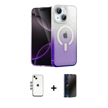 MARSİLYAN™- iPhone 14 Kılıf Eksen Minimal Özel Seri - Siyah 3D Antistatik Hayalet Cam Ekran Koruyucu + Shine Kamera Lens - GI