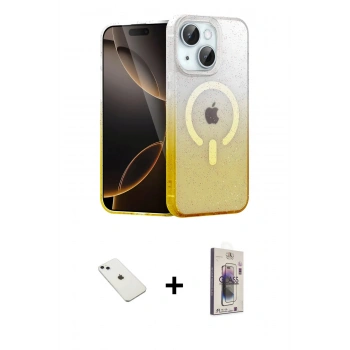 MARSİLYAN™- iPhone 14 Kılıf Eksen Minimal Özel Seri - Siyah Bilvis 3D Cam Ekran Koruyucu + Diamond Kamera Lens - SABE
