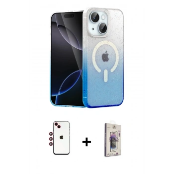 MARSİLYAN™- iPhone 14 Kılıf Eksen Minimal Özel Seri - Siyah Bilvis 3D Cam Ekran Koruyucu + Shine Kamera Lens - KI