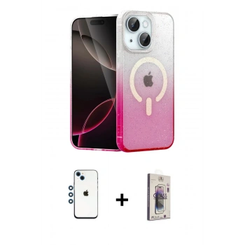 MARSİLYAN™- iPhone 14 Kılıf Eksen Minimal Özel Seri - Siyah Bilvis 3D Cam Ekran Koruyucu + Shine Kamera Lens - MI