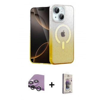 MARSİLYAN™- iPhone 14 Kılıf Eksen Minimal Özel Seri - Siyah Bilvis 3D Cam Ekran Koruyucu + Raze Metal Kamera Lens - GS
