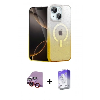 MARSİLYAN™- iPhone 14 Kılıf Eksen Minimal Özel Seri - Siyah Bilvis 5in1 3D Magic Cam Ekran Koruyucu + Raze Metal Kamera Lens - KI
