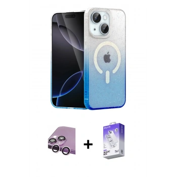 MARSİLYAN™- iPhone 14 Kılıf Eksen Minimal Özel Seri - Siyah Bilvis 5in1 3D Magic Cam Ekran Koruyucu + Raze Metal Kamera Lens - MR